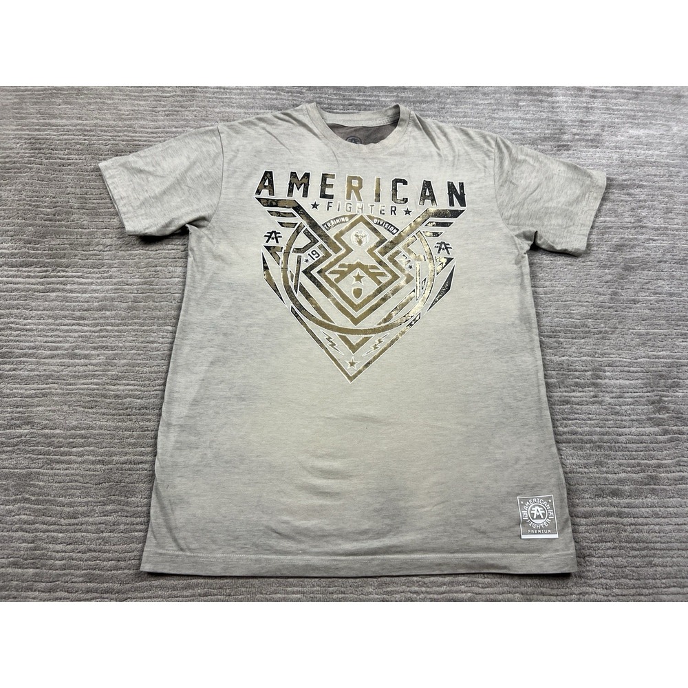 American Fighter T-Shirt Mens Large Beige Stretch‎ Short Sleeve Graphic Tee